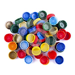 A bunch of plastic bottle caps
