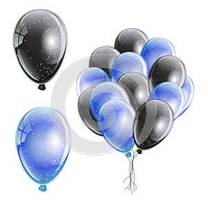 Bunch of realistic black and blue helium balloons