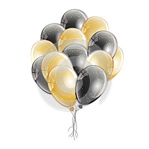 Bunch of realistic black and gold helium balloons