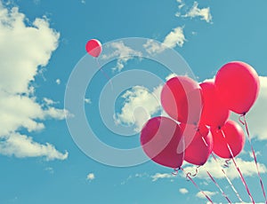 Bunch of red ballons on a blue sky