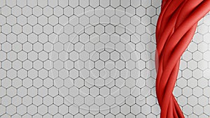 Bunch of red cables twisting over hexagon pattern. Background.