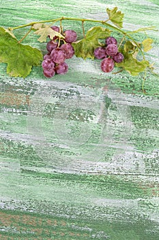 Bunch of red grapes on old cracked green paint wooden table