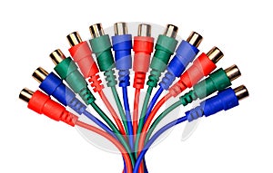 Bunch of red green blue audio video RCA connectors and cables