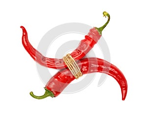 Bunch of red hot chili peppers isolated on white