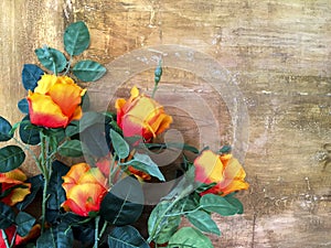 Bunch of red rose with vintage wall background, grunge design