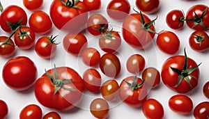 A bunch of red tomatoes on a white background