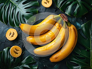 bunch of ripe bananas top view, realistic