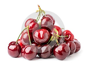 Bunch of ripe cherries on a white isolated.