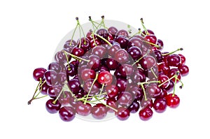 Bunch of ripe fresh red cherries isolated on white background