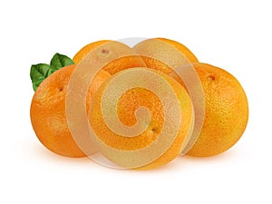 Bunch of ripe mandarins with leaves isolated on a white background.