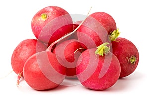 Bunch of ripe radishes on a white. isolated