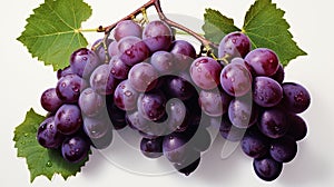 A bunch of ripe red grapes on a white background. Generated by artificial intelligence