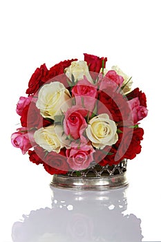 Bunch of roses in a silver vase