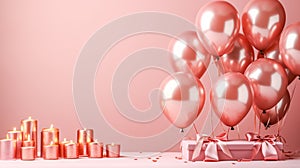 bunch of round rosegold ballons framing copy space