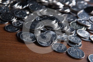 Bunch of Russian rubles coins
