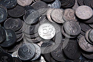 Bunch of Russian rubles in the form of coins