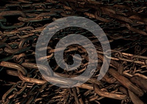 Bunch of rusted chains in moody lighting create grunge texture a