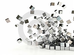A bunch of silver cubes falling down