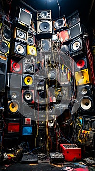 Bunch of speakers that are stacked on top of each other. Generative AI