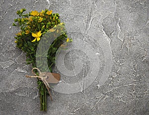 Bunch of St. John`s wort  on a table