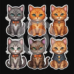 A bunch of stickers of cats with different colored eyes.