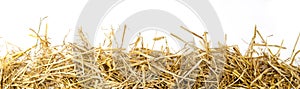 A bunch of straw as border, isolated with white background photo