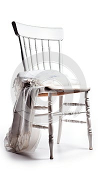 A bunch of things are lying on a chair, a mess. White background, isolate. AI generated