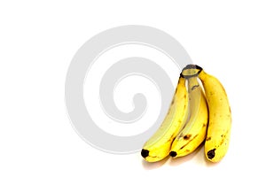 Bunch of three fresh bananas on white background