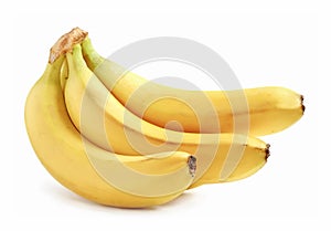 A bunch of three ripe banana on a white background.