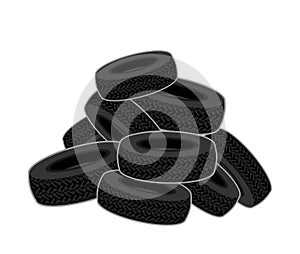 Bunch of tires isolated. heap of car tires. vector illustration