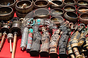 Bunch of traditional souvenirs (market in Nepal, Kathmandu)