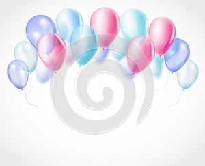 Bunch of transparent balloons top border celebration background. Vector illustration