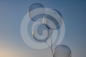 A bunch of transparent helium balloons which are often sold at public places from foreign sellers to earn some money from the