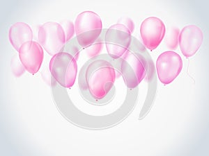 Bunch of transparent pink balloons border celebration background. Vector illustration