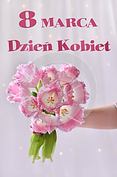 Bunch of tulips for Women s Day with polish text