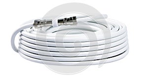 Bunch of white TV cables with connectors