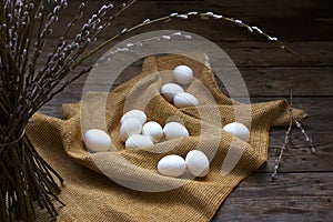 Bunch of willow and white eggs