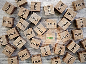 Bunch of wooden blocks with False and True text