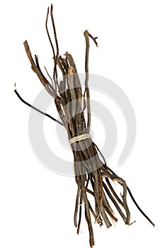 Bunch of wooden twigs isolated on white