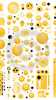 a bunch of yellow and black circles on a white background