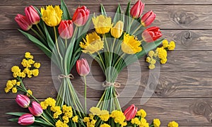 bunch yellow and red tulipps photo
