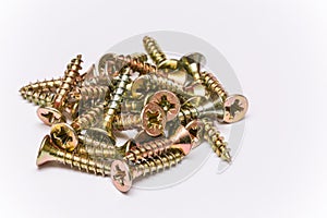 Bunch of yellow zinc coated philips flat head cross screws - fasteners photo