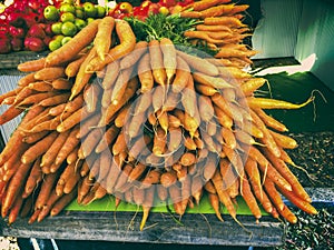 Bunches of carrots at farmers market