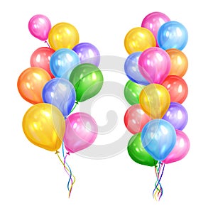 Bunches of colorful helium balloons isolated on white background