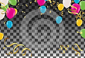 Bunches and groups of colorful helium balloons isolated on transparent background