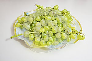 Bunches of white grapes on a plate