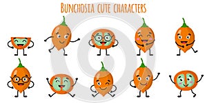 Bunchosia fruit cute funny cheerful characters with different poses and emotions photo