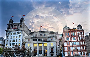 Bund Buildings Evening Shanghai China