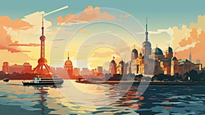 The Bund Shanghai in China Illustration