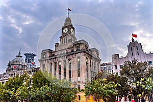 Bund Town Hall Bund Buildings Evening Shanghai China